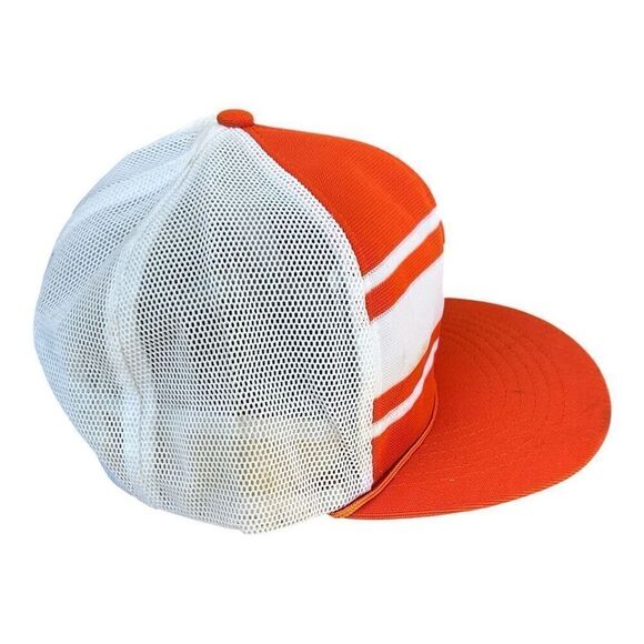 Vintage Orange Trucker Mesh Snapback Hat Striped Unisex Adjustable - Picture 2 of 5
